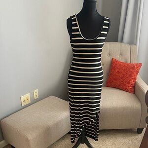 Fate Asymmetrical Black and Cream Striped Dress
